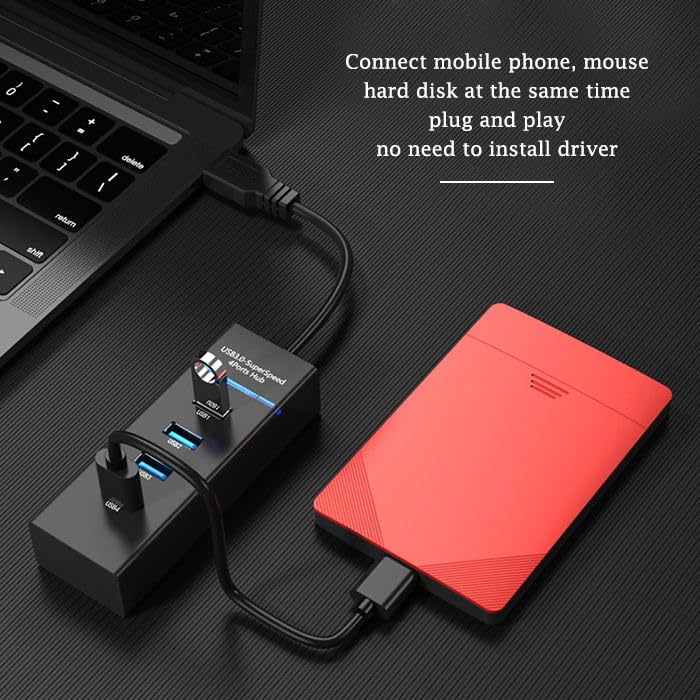 USB 3.0 Hub, 4 Port SuperSpeed, High-Speed Multiport Adapter with 30cm Cable, Black