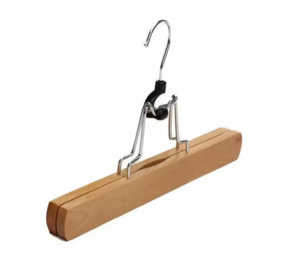 1 PC A One High-Grade Wooden Pants Hangers with Clips Non Slip Skirt Hangers, Smooth Finish Solid Wood Jeans/Slack Hanger with 360° Swivel Hook - Pants Clip Hangers for Skirts, Slacks - Clamp Hangers