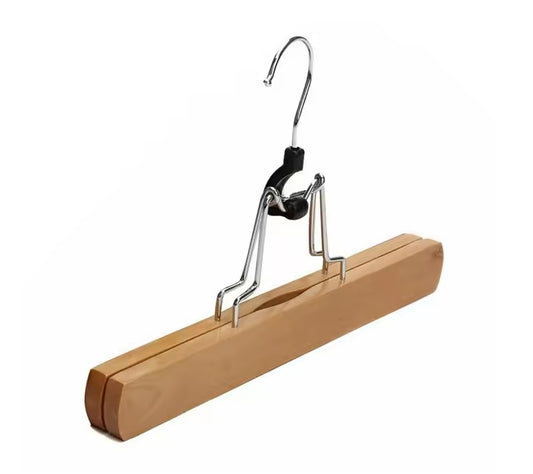1 PC A One High-Grade Wooden Pants Hangers with Clips Non Slip Skirt Hangers, Smooth Finish Solid Wood Jeans/Slack Hanger with 360° Swivel Hook - Pants Clip Hangers for Skirts, Slacks - Clamp Hangers