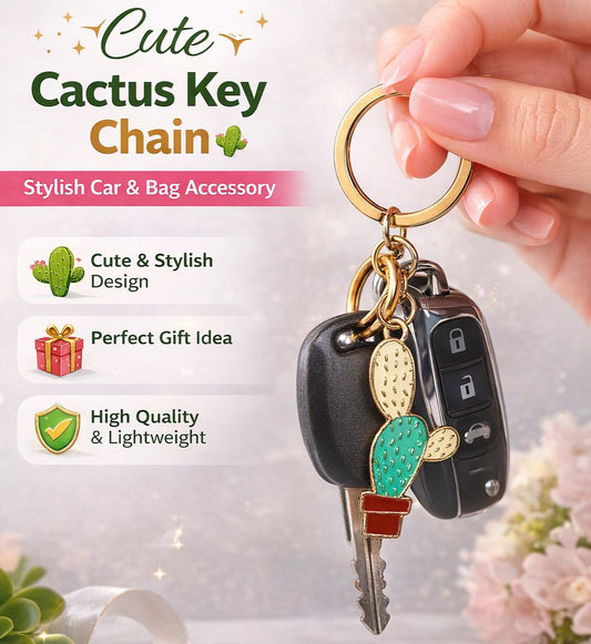 Cute Cactus Keychain | Stylish Metal Enamel Key Ring for Car & Bike Keys | Lovely Gift Keychain for Girls & Boys
