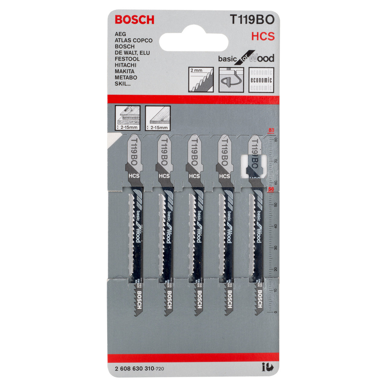 T 119 BO Basic for Wood Jigsaw Blade BOSCH-HCS 2mm (Made in Switzerland)