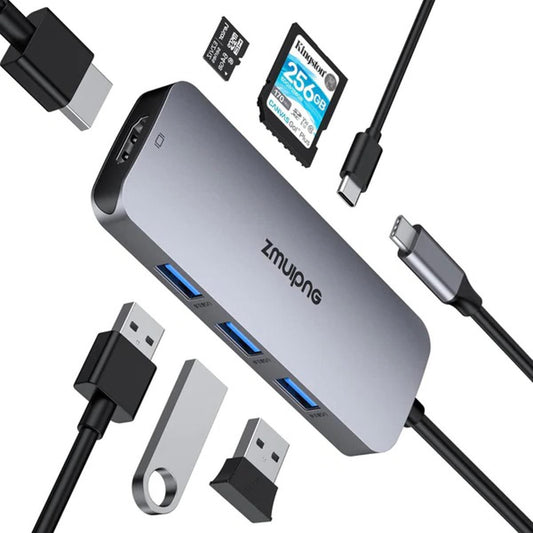 ZMUIPNG ZM1806 7 IN 1 4K HDMI 3 USB 3.0 Ports, 100W Power Delivery and SD Micro SD Card Reader