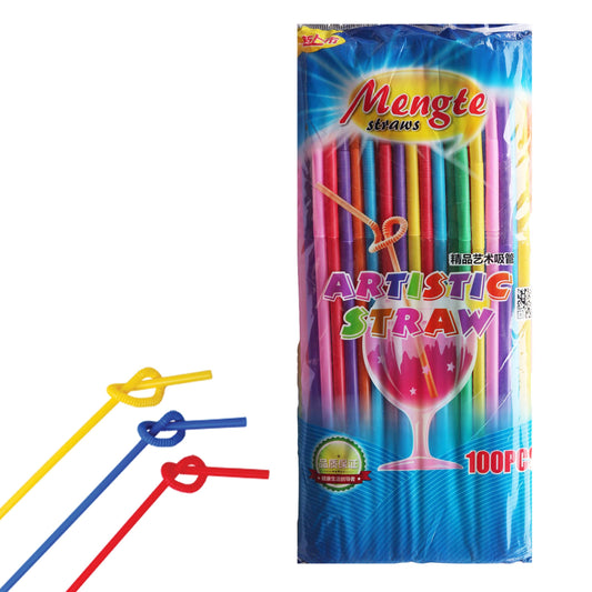 Mengte 100 Pcs Artistic Straws Flexible Colorful Straws Plastic Straws Bendable Reusable Multicolor Flexible and Colorful
