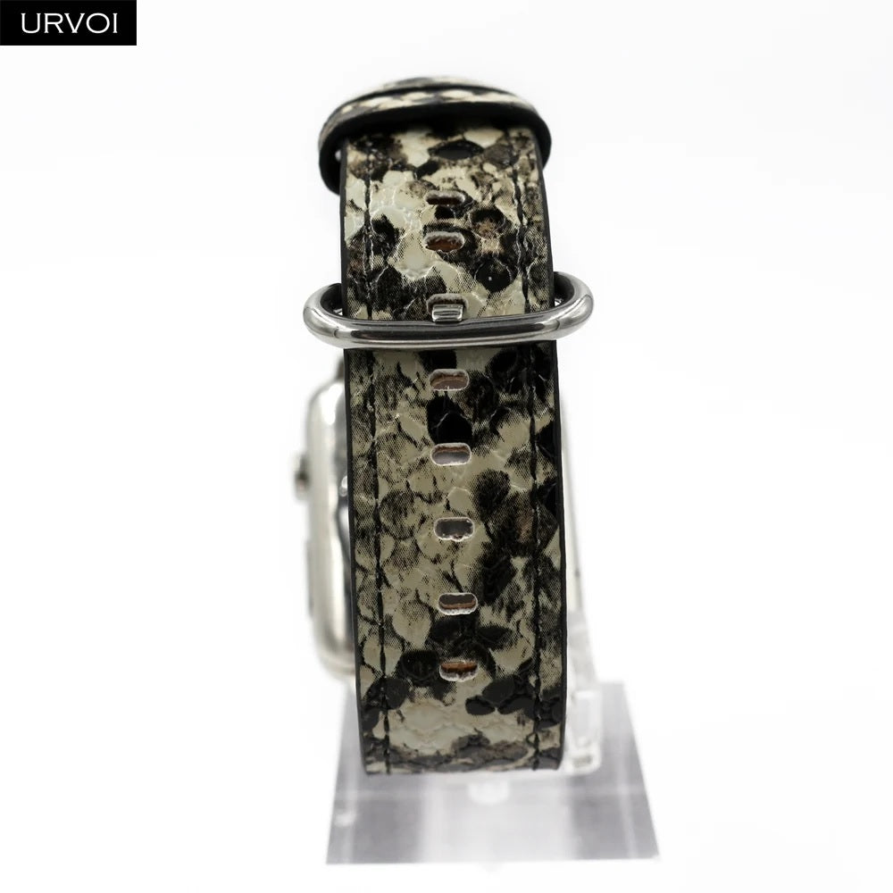 URVOI Leather band for Apple Watch series 10 9 8 7 6 SE 5 4 printing strap for iWatch 42mm-S10 38 40 41mm PU leather microfiber with python modern
