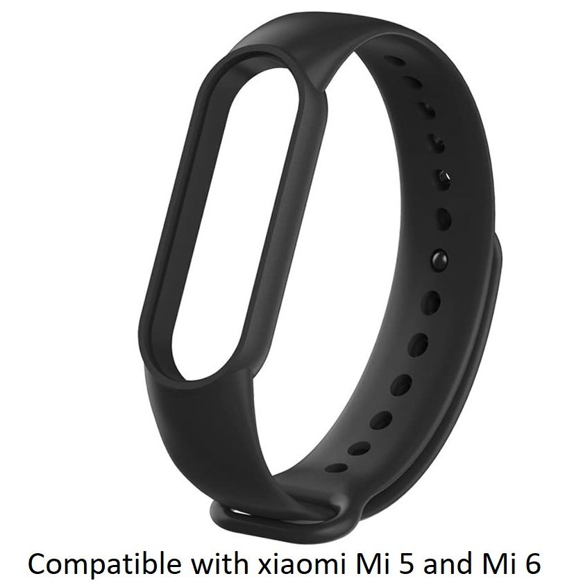 Hi Quality Mi 5 / Mi 6 Silicone Adjustable Band Strap Compatible with Mi Band 5 Strap & Mi Band 6 Strap Smart Band Replacement- Black