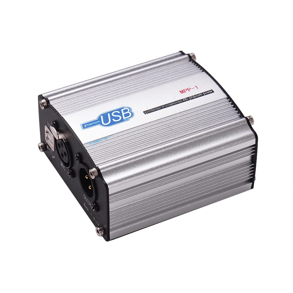 48V Phantom Power Supply for Condenser Microphone – USB Powered XLR Phantom Power Box