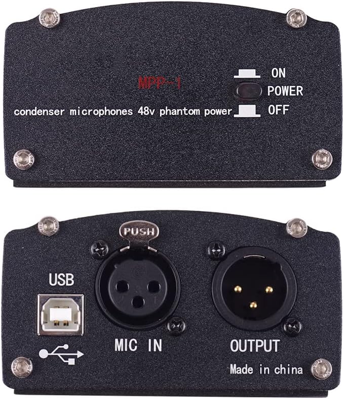 48V Phantom Power Supply for Condenser Microphone – USB Powered XLR Phantom Power Box
