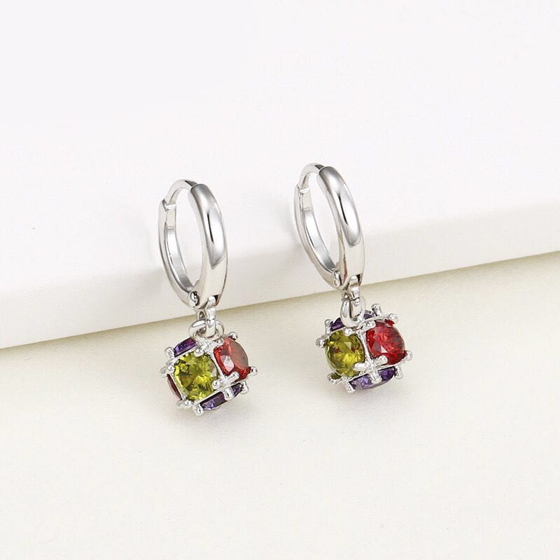 ✨ Elegant Multicolor Crystal Hoop Earrings  Silver-Tone | Premium Finish | Lightweight & Stylish