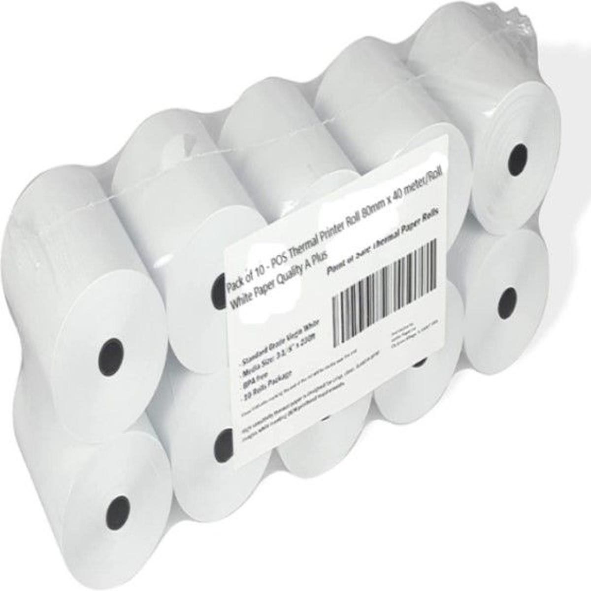 Pack of 10 - POS Thermal Printer Roll 80mm x 40 meter/Roll  White Paper Quality A Plus