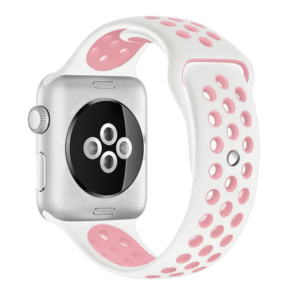 Breathable Sports i Watch Band Strap – Pink White 38mm 40mm Soft Smart Watch Belt