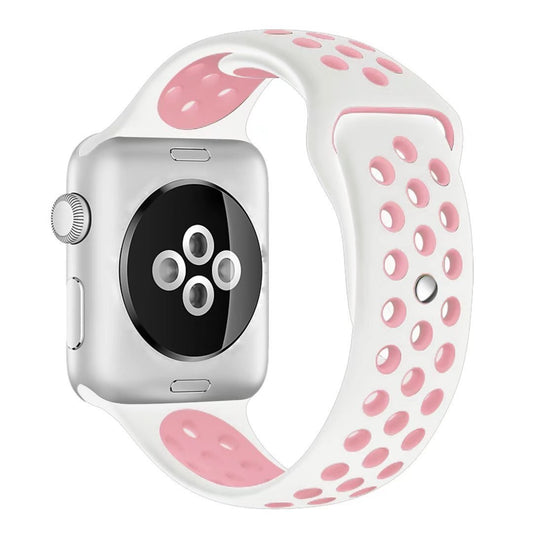 Breathable Sports i Watch Band Strap – Pink White 38mm 40mm Soft Smart Watch Belt