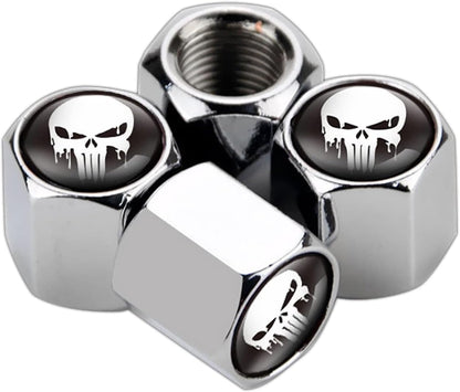 4 Pack Skull Tire Valve Stem Caps – Silver Airtight Dust Proof Car Wheel Valve Caps, Universal Air Valve Covers for Cars, Trucks & Bicycles