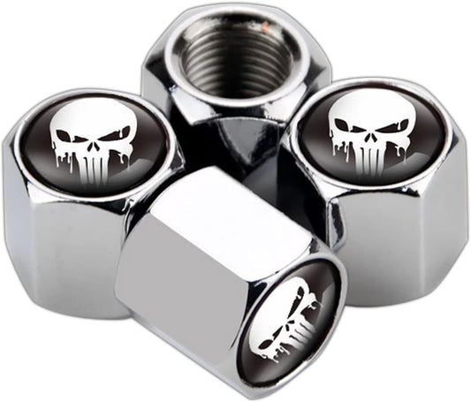 4 Pack Skull Tire Valve Stem Caps – Silver Airtight Dust Proof Car Wheel Valve Caps, Universal Air Valve Covers for Cars, Trucks & Bicycles