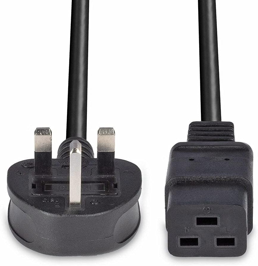 2 Meter UK 3 Pin Plug to IEC C19 Power Cable Black – Heavy Duty Power Cord for Server, UPS & PDU