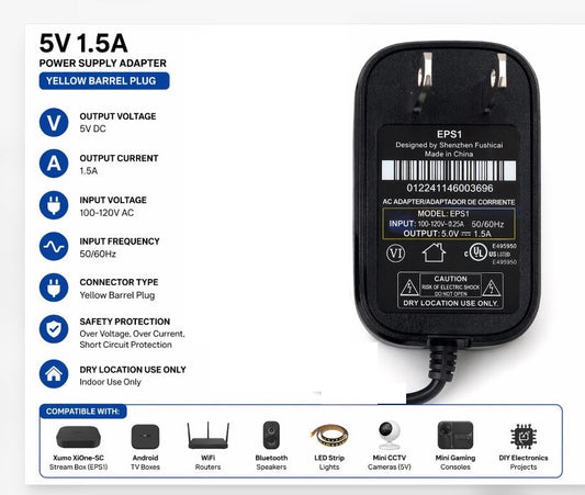 5V 1.5A Power Supply Adapter for Xumo XiOne-SC EPS1 – Side view – Available in Pakistan