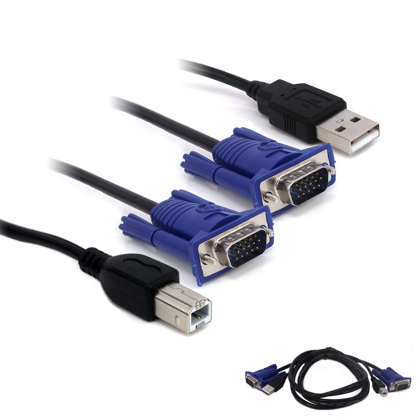 1.5 Meter USB VGA KVM Switch Cable 15 Pin VGA Male to Male with USB A to B Printer Cable for PC Monitor Keyboard Mouse