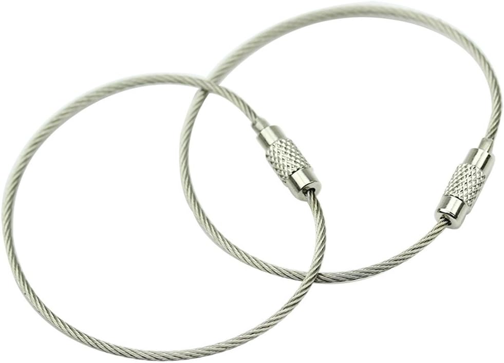 5 Pcs Stainless Steel Wire Keychain Screw Lock Cable Ring 10cm – Heavy Duty Outdoor Hiking Key Ring