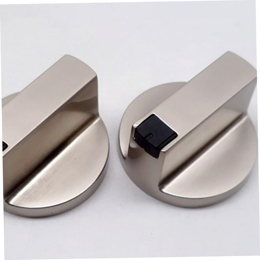 2 Pcs Universal Gas Stove Cooker Knobs – Zinc Alloy 6mm Oven Control Knobs, Silver Rotary Switch Replacement with Adapter for Gas Stove & Oven