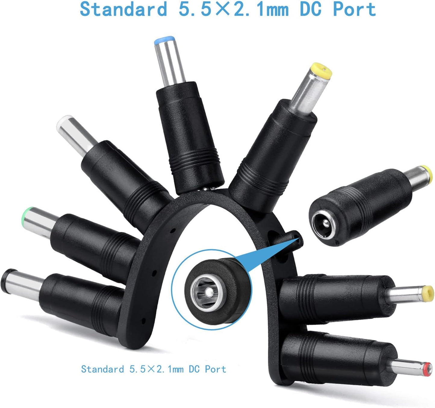 8-in-1 Universal Laptop DC Power Adapter Connector – 5.5mm x 2.1mm Female to Male Plug Converter with 22cm Tuning Fork Cable for Laptop Power Supply
