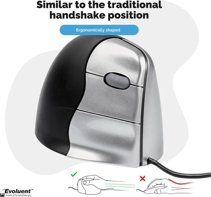 Evoluent VM3R2-RSB Vertical Wireless Mouse – Ergonomic Handshake Design for Wrist Pain Relief & Comfort