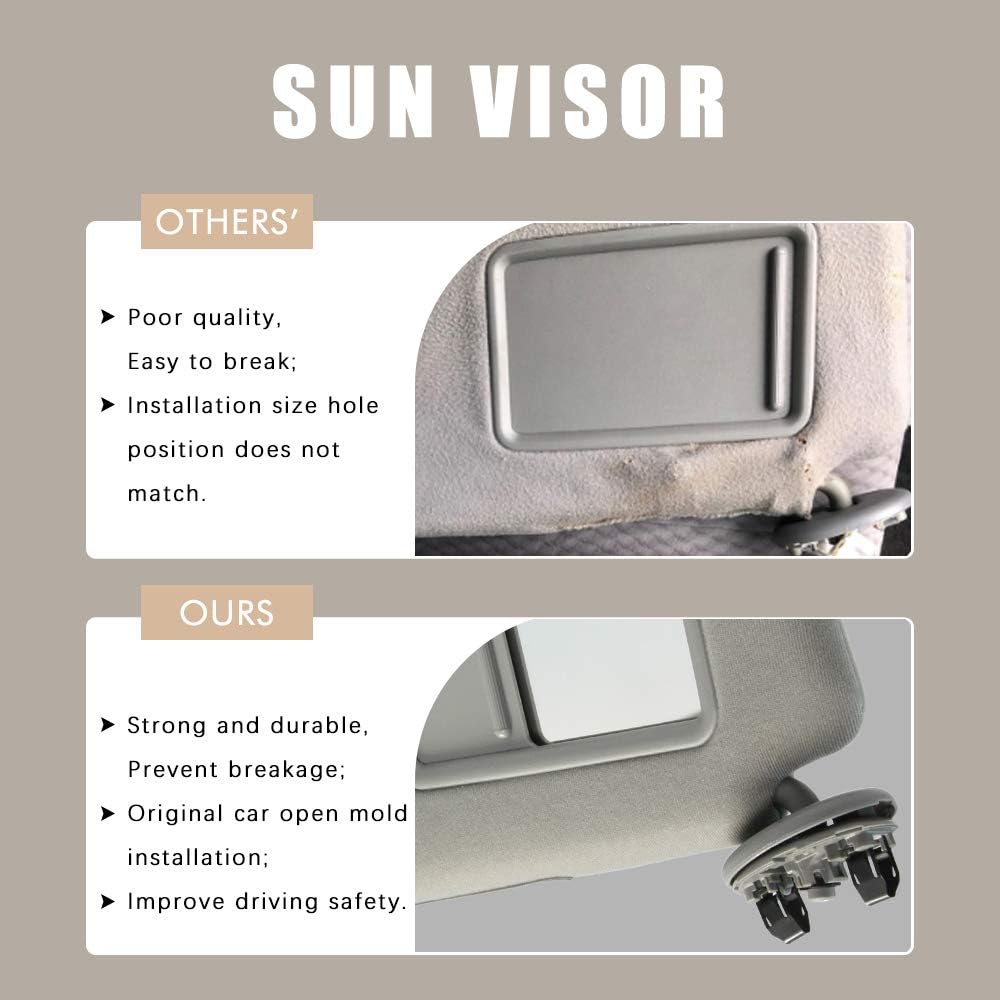 Left Driver Side Sun Visor Replacement for Toyota Camry 2007–2011 | Beige Sunshade Without Sunroof | Camry Hybrid Compatible