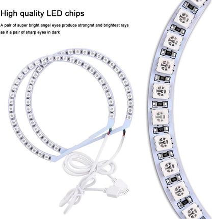 4 PCS 131MM RGB LED Angel Eye Halo Rings for BMW E46 E38 E39 3/5/7 Series – 5050 SMD Multi-Color Headlight Kit with IR Remote Control (16 Colors)
