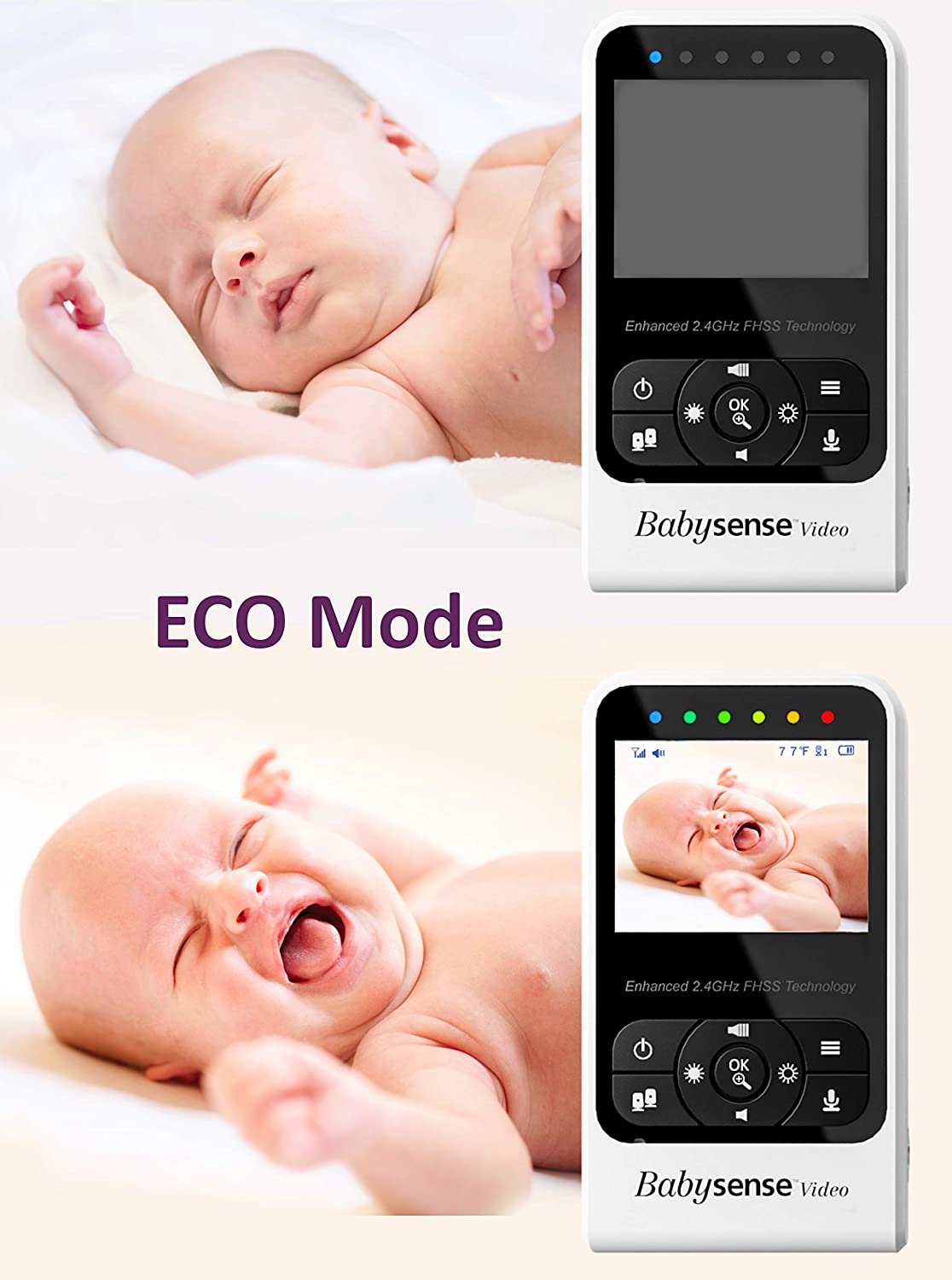 Babysense Video Baby Monitor with Camera and Audio, 2.4" Display, Supplied with Two Cameras, Long Range, Room Temperature, Night Vision, Two Way Talk Back, Lullabies and White Noise, Model V24R_2
