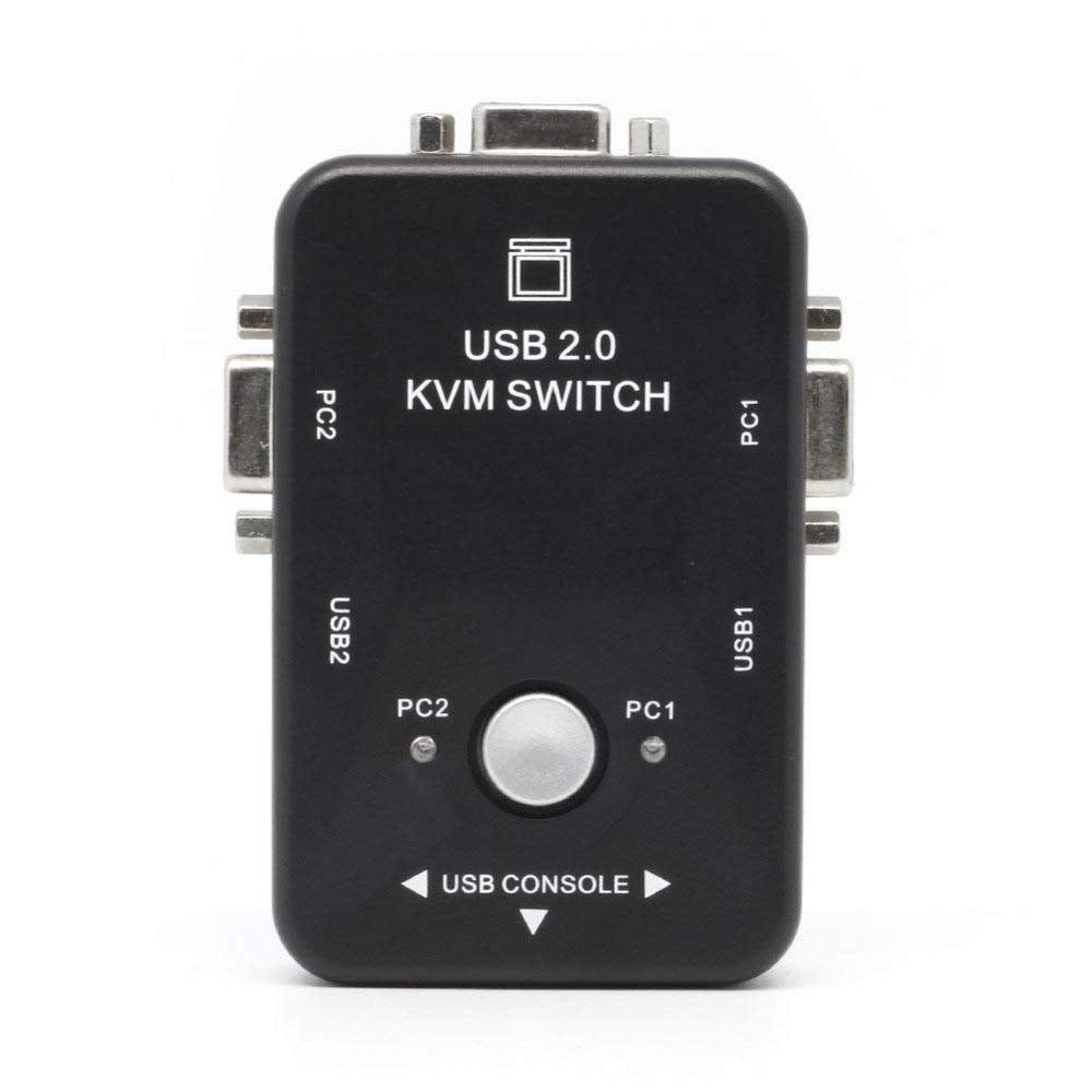 Branded 2 Port USB 2.0 KVM Switch Box – 2 In 1 Out Keyboard Mouse Monitor Sharing Switch for PC, Laptop & Desktop