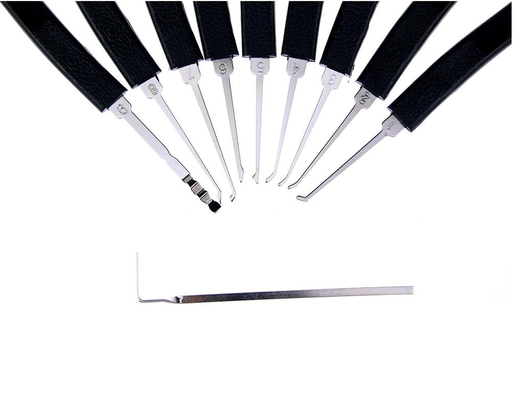 9pcs Lock Pick Tools Set with 1 Tension Wrench – Professional Stainless Steel Lock Picking Kit for Practice, Repair & Locksmith Training