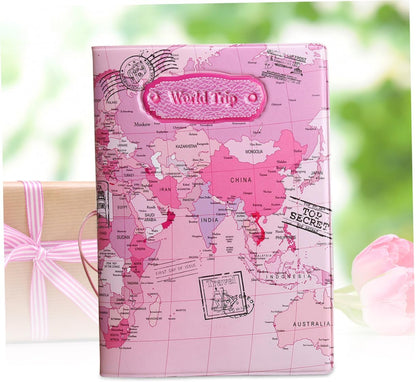RFID Blocking PU Leather Passport Holder – Globe Design Travel Document Cover for Passport & Boarding Pass