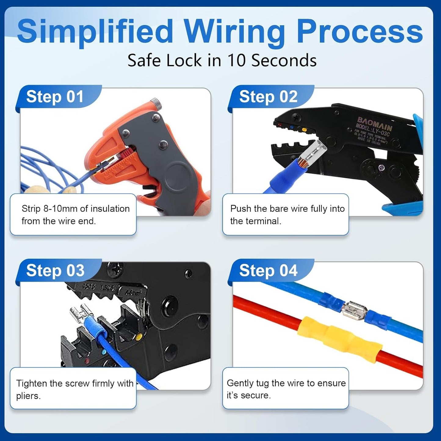 5 pcs Blue Fully Insulated Female Lucar Spade Crimp Terminal Connectors – Durable Electrical Wire Connectors