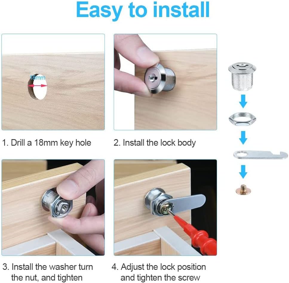 Flintronic 16mm Security Mailbox Cam Lock with 2 Keys & 5 Locking Plates – Cabinet, Drawer, File Cabinet & Tool Box Locking Solution