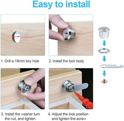 Flintronic 16mm Security Mailbox Cam Lock with 2 Keys & 5 Locking Plates – Cabinet, Drawer, File Cabinet & Tool Box Locking Solution