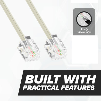 1 meter Phone Line Cord Modular Telephone Extension Cable – 2 Conductor 2 Pin 1 Line Cord for Telephone, Fax, AIO Machines – Ivory