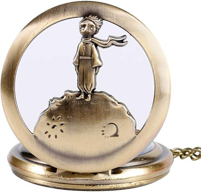 Little Prince Design Pocket Watch Quartz Pocket Watch for Men Blue Planet Dial Necklace Pocket Watch Gift