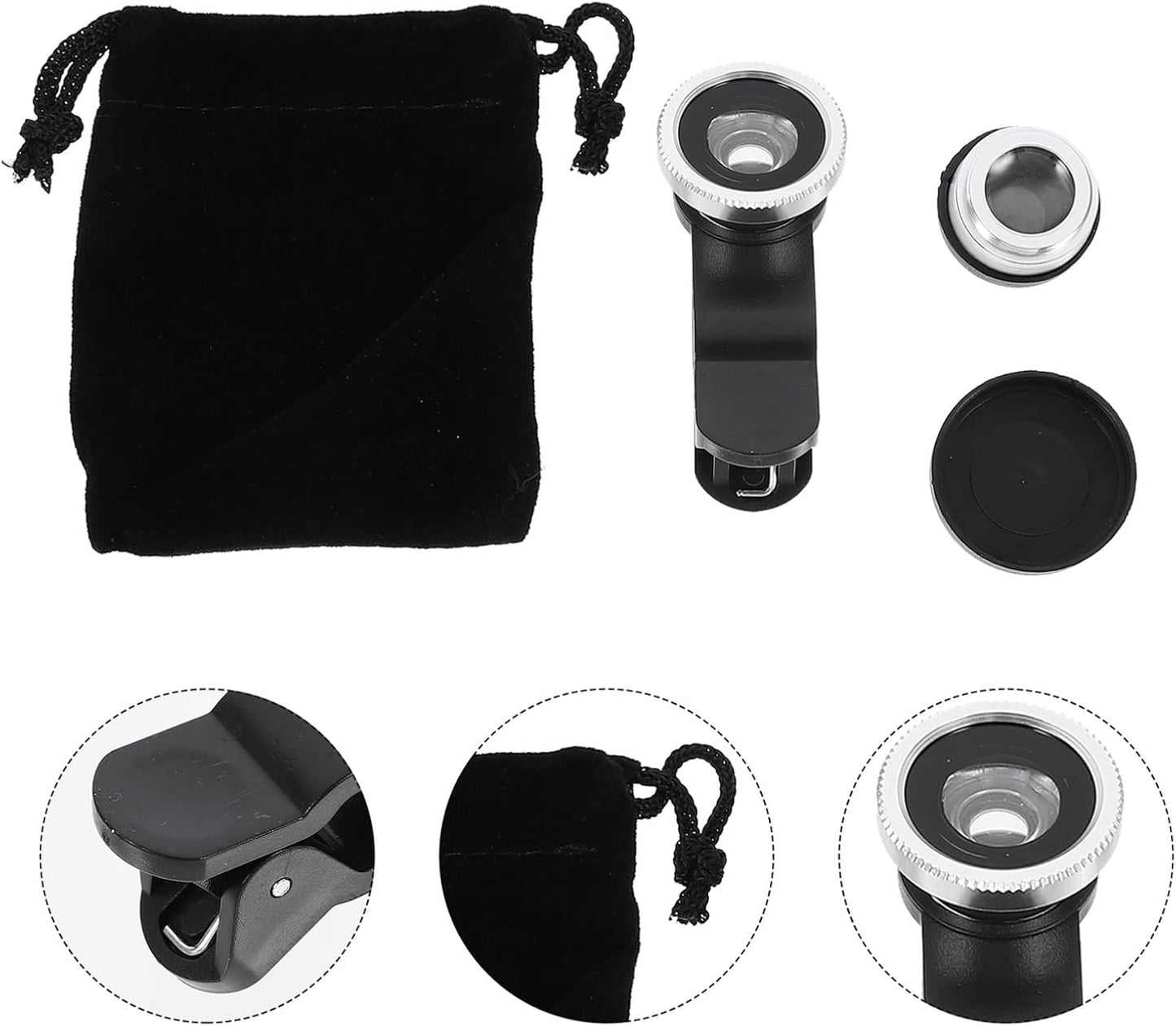3-in-1 Phone Camera Lens Kit – Fisheye, Macro & Wide Angle Lenses for Smartphones, Universal Clip-On Mobile Photography Kit, Easy Installation Compatible with All Devices