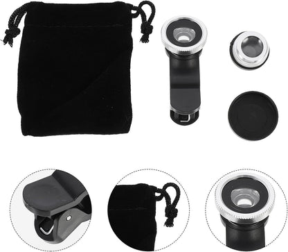 3-in-1 Phone Camera Lens Kit – Fisheye, Macro & Wide Angle Lenses for Smartphones, Universal Clip-On Mobile Photography Kit, Easy Installation Compatible with All Devices
