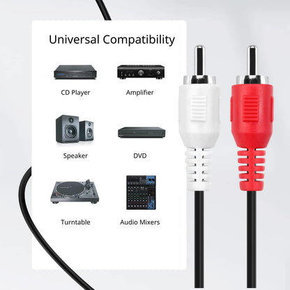 TNP RCA to RCA Audio Cable 2 Meter – 2 RCA Male to Male Red & White Stereo Cable for Home Theater, HDTV, Amplifiers & Car Audio Systems