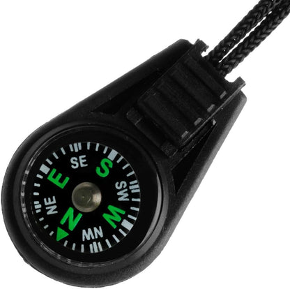 Mini Zipper Pull Compass Backpack Strap Charm – Waterproof Sport Survival Compass with 51M Depth Blackout Dial | Outdoor Hiking Gear Accessory (Black)