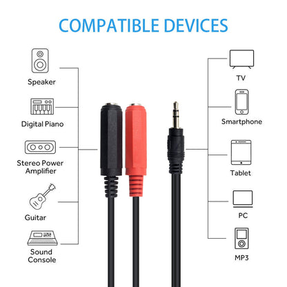 3.5mm to Dual 1/4 Inch Stereo Y Splitter Cable – Premium 1/8" TRS Male to 2 x 6.35mm Female Headphone Adapter, 20cm/8 Inch Audio Jack Converter