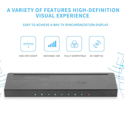 Brand New Slim HDMI Splitter 1x8 – 1 Input 8 Output HDMI Amplifier Switcher Hub | Full HD 4Kx2K, 3D, 1080p Support