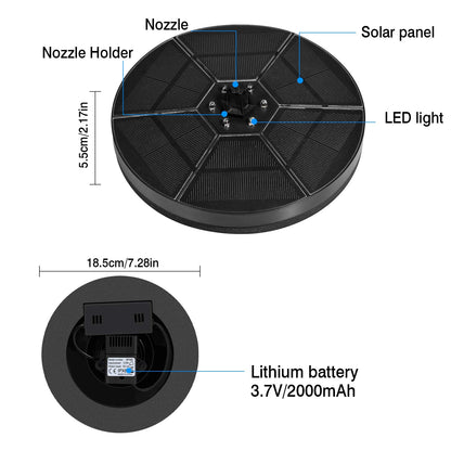 Solar Water Fountain 18 Cm with 1 nozzles, Floating Solar Powered Fountain Pump for Bird Bath  Garden Pond Pool Outdoor  Round