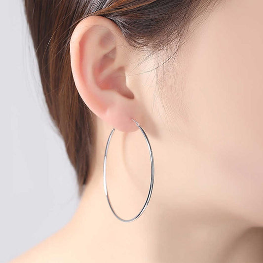 ✨ Silver Plated Alloy Big Round Hoop Earrings  For Women & Girls | Fashion Jewelry