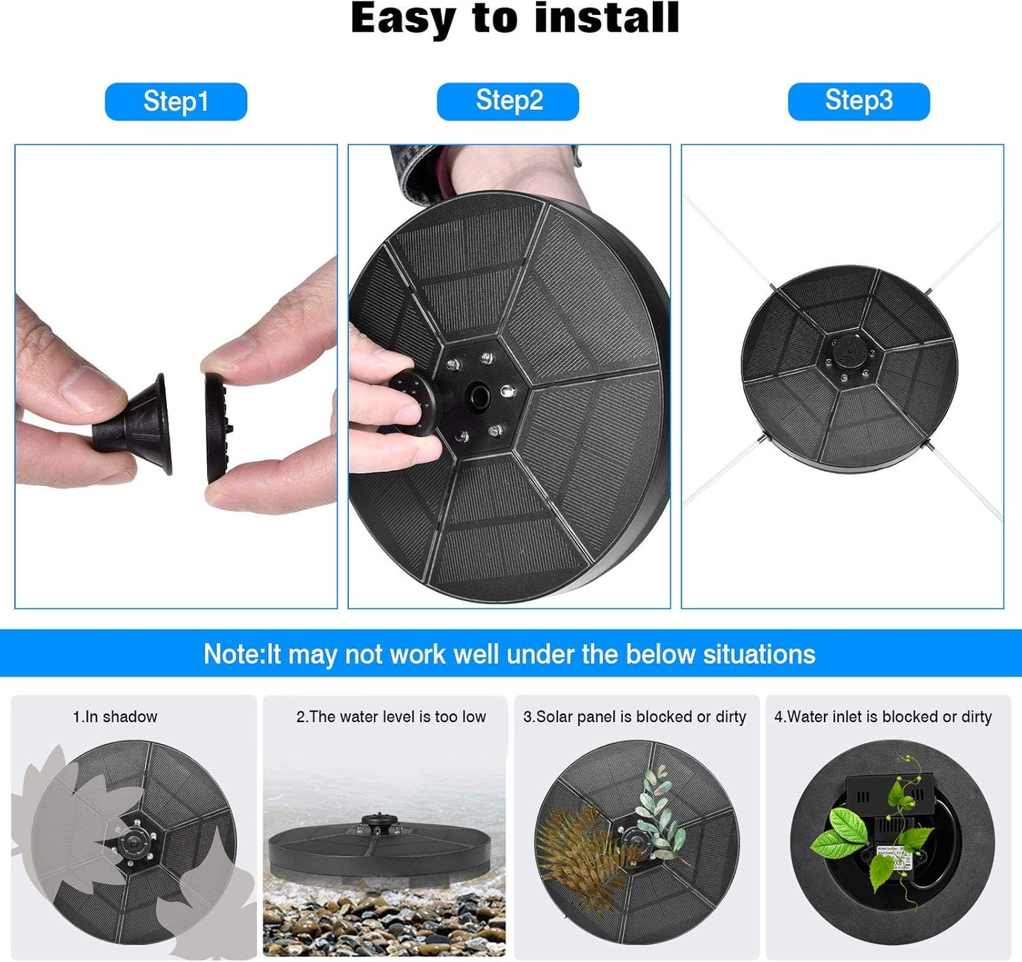 Solar Water Fountain 18 Cm with 1 nozzles, Floating Solar Powered Fountain Pump for Bird Bath  Garden Pond Pool Outdoor  Round