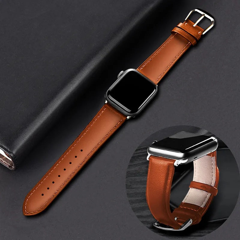 42mm 44mm Brown Leather Band Loop Strap with Tuck Clasp For Apple i Watch