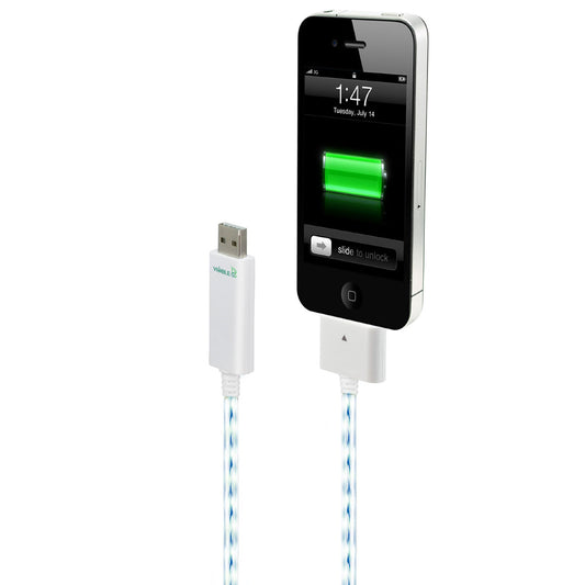 Apple Phone 4s / 4 / 3 All Apple Compatible Long Life Cable 30 pin DWA063-WL Visible Green Smart Charge & amp; Sync Cable for Phone Pod Pad (White)