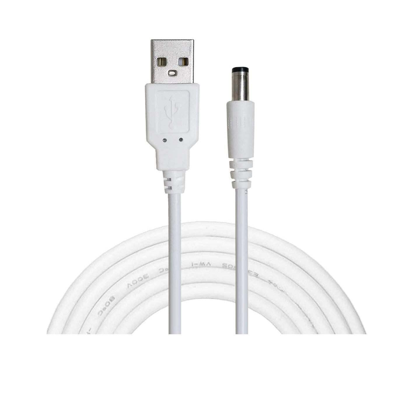 3.5 Meter USB to DC Male Power Cable 5V – USB to 5.5 x 2.1mm DC Plug Charging Converter Cable for Routers, Keyboards & Electronic Devices – White