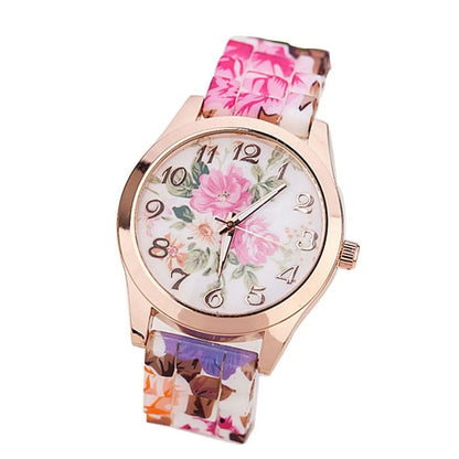 Girl's Silicone Printed Flower Causal Quartz WristWatch