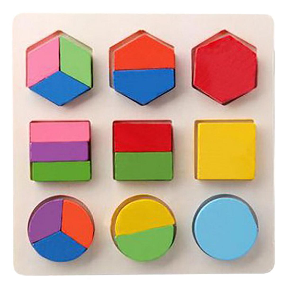 Wooden Geometric Shapes Puzzle Sorting Math Bricks Preschool Learning Educational Game Kids Baby Toddler Toys For Children
