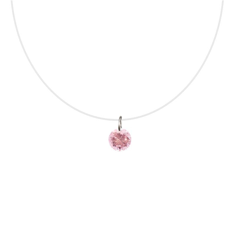 Pink Zircon Invisible Pendant Transparent Fishing Line Necklace
